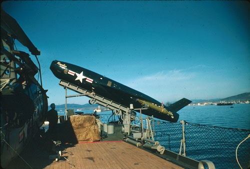 A Regulus I cruise missile onboard the USS Macon CA132 during operations 
